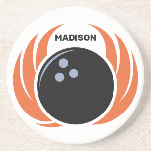 Custom Name Bowling Ball with Flame Coaster