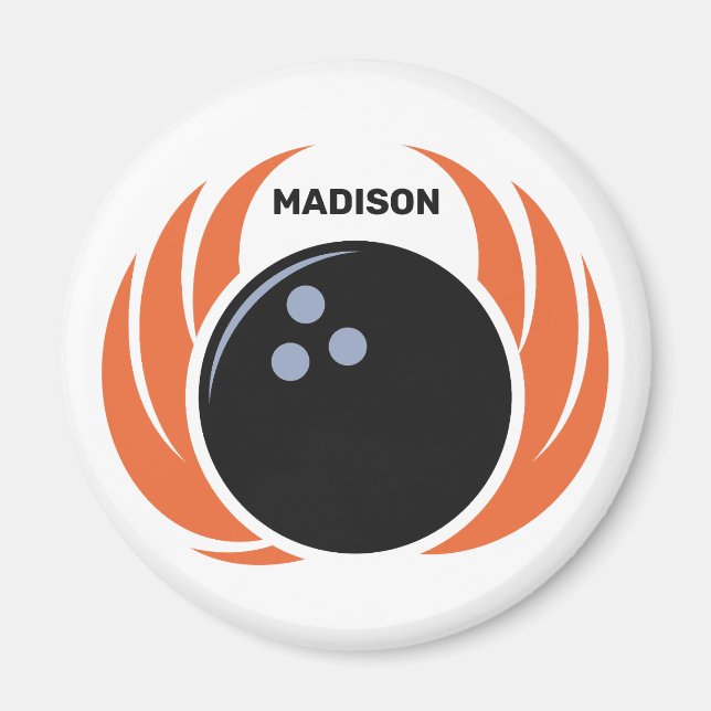 Custom Name Bowling Ball with Flame Magnet (Front)