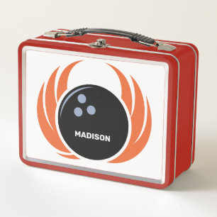 Custom Name Bowling Ball with Flame Metal Lunch Box