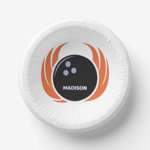 Custom Name Bowling Ball with Flame Paper Plate