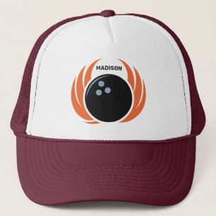 Custom Name Bowling Ball with Flame Trucker Hat