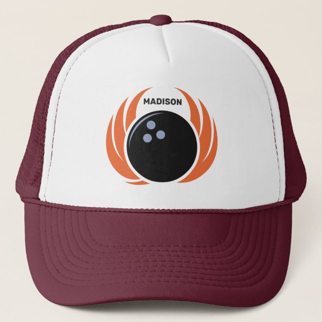 Custom Name Bowling Ball with Flame Trucker Hat (Front)