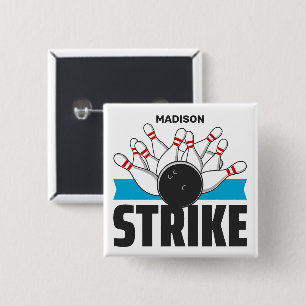 Custom Name Bowling Strike 15 Cm Square Badge