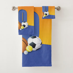 Custom Name Boy 10th Birthday Sports Balls Bath Towel Set