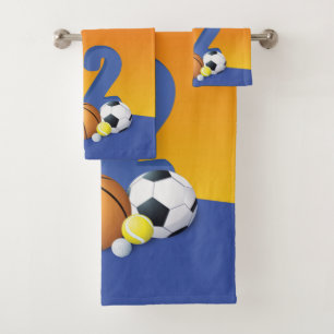 Custom Name Boy 12th Birthday Sports Balls Bath Towel Set