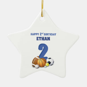 Custom Name Boy 2nd Birthday Sports Balls Ceramic Ornament