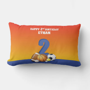 Custom Name Boy 2nd Birthday Sports Balls Lumbar Cushion