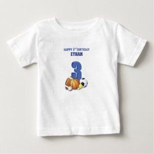 Custom Name Boy 3rd Birthday Sports Balls Baby T-Shirt