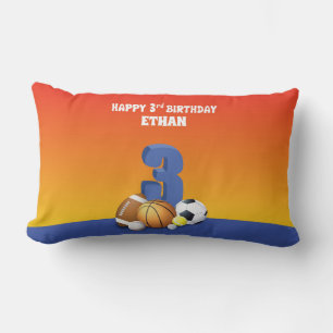 Custom Name Boy 3rd Birthday Sports Balls Lumbar Cushion