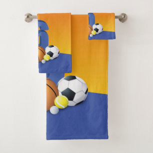 Custom Name Boy 6th Birthday Sports Balls Bath Towel Set