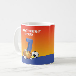 Custom Name Boy 7th Birthday Sports Balls Coffee Mug