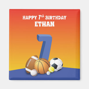 Custom Name Boy 7th Birthday Sports Balls Magnet