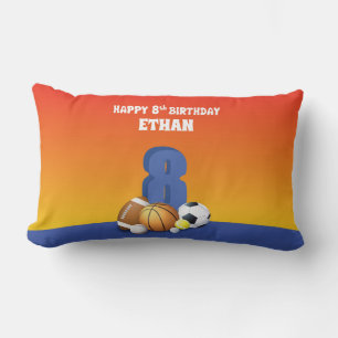 Custom Name Boy 8th Birthday Sports Balls Lumbar Cushion