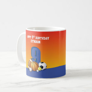 Custom Name Boy 9th Birthday Sports Balls Coffee Mug