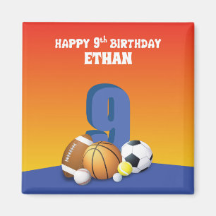 Custom Name Boy 9th Birthday Sports Balls Magnet