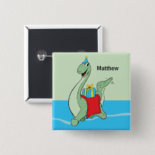 Custom Name, Boy, Birthday Dinosaur 15 Cm Square Badge (Front & Back)