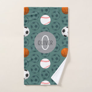 Custom Name Boys Cute Sports Soccer Pattern Kids Hand Towel