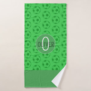Custom Name Boys Soccer Ball Green Bath Towel