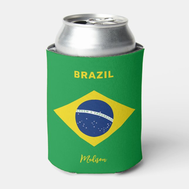 Custom Name Brazil Flag Can Cooler (Can Front)
