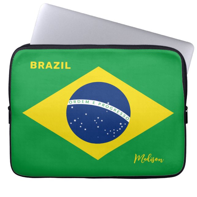 Custom Name Brazil Flag Laptop Sleeve (Front)
