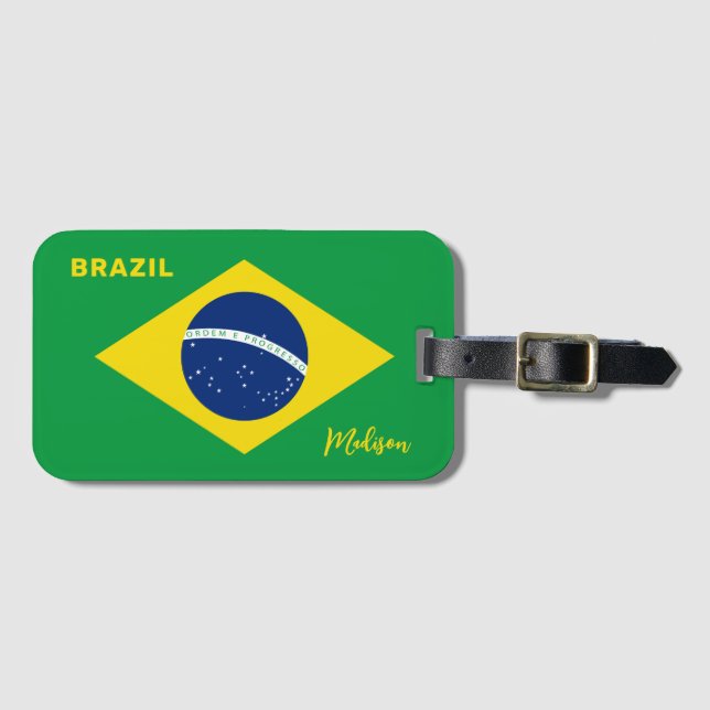 Custom Name Brazil Flag Luggage Tag (Front Horizontal)