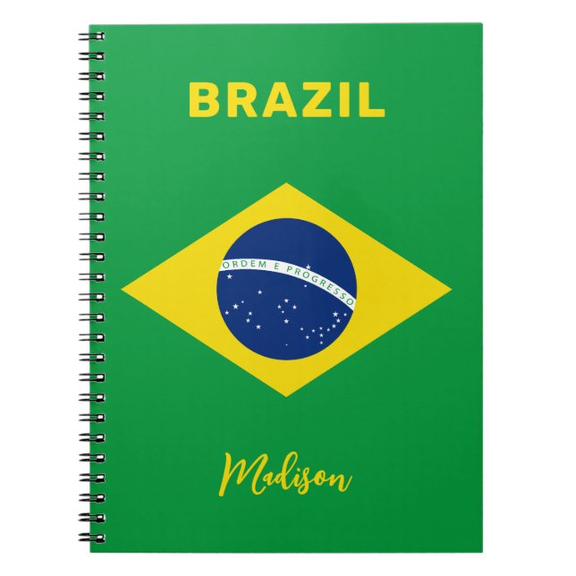 Custom Name Brazil Flag Notebook (Front)