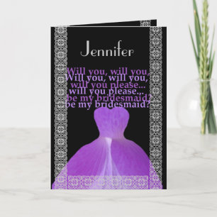 CUSTOM NAME - Bridesmaid Card PURPLE Gown