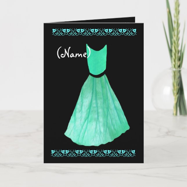 CUSTOM NAME Bridesmaid Invitation MINT GREEN Gown (Front)