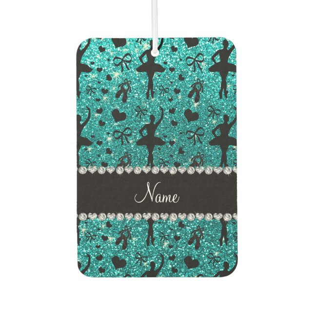 Custom name bright aqua glitter ballerinas car air freshener (Front)