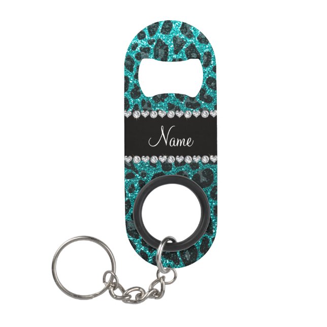 Custom name bright aqua glitter leopard print (Front)