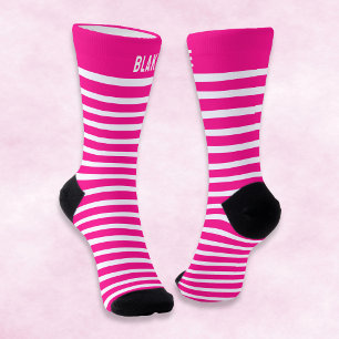 Custom Name Bright Neon Pink Streetwear Striped Socks