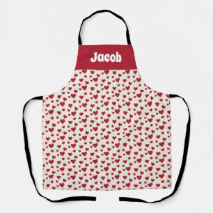 Custom Name Bright Red Hearts Chef's Apron
