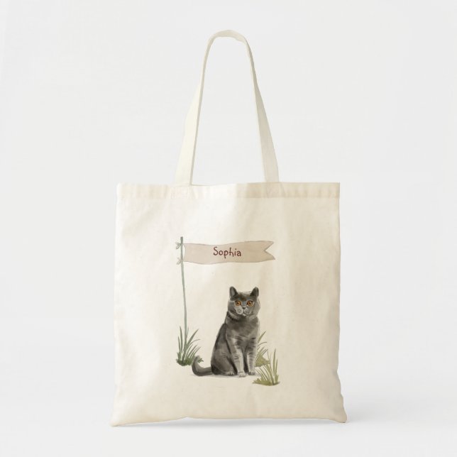 Custom Name British Short Hair Cat Pet Tote Bag (Front)