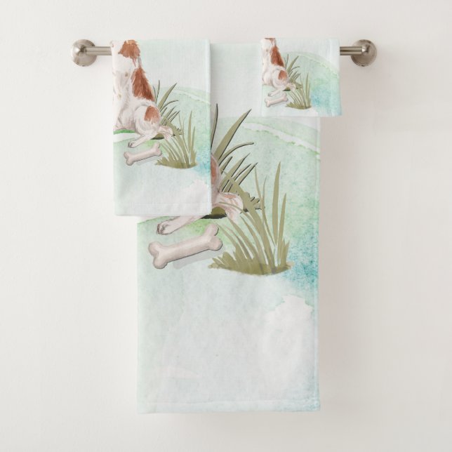 Custom Name Brittany Pet Dog Bath Towel Set (Insitu)