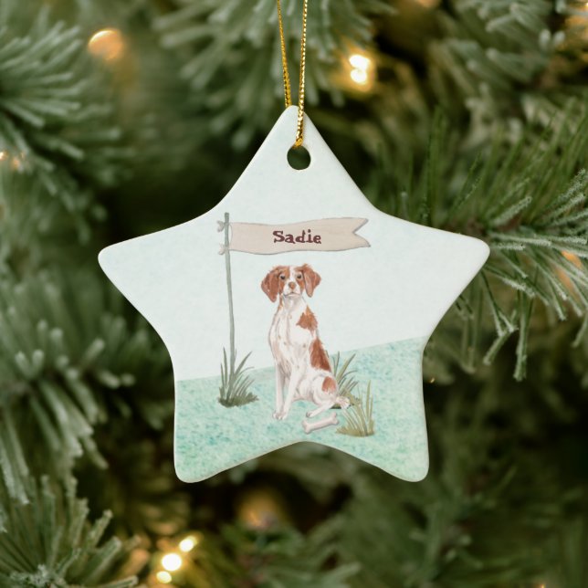 Custom Name Brittany Pet Dog Ceramic Ornament (Tree)