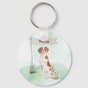 Custom Name Brittany Pet Dog Key Ring