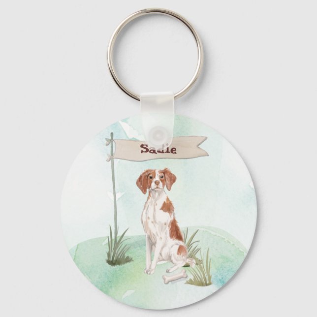 Custom Name Brittany Pet Dog Key Ring (Front)