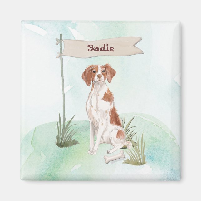 Custom Name Brittany Pet Dog Magnet (Front)