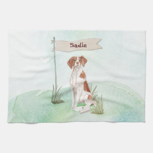 Custom Name Brittany Pet Dog Tea Towel