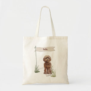 Custom Name Brown Cockapoo Pet Dog Tote Bag