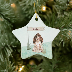 Custom Name Brown Cocker Spaniel Pet Dog Ceramic Ornament