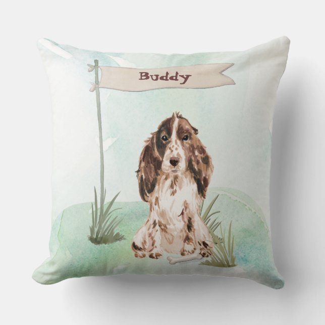 Custom Name Brown Cocker Spaniel Pet Dog Cushion (Front)