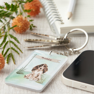 Custom Name Brown Cocker Spaniel Pet Dog Key Ring