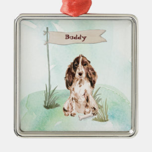 Custom Name Brown Cocker Spaniel Pet Dog Metal Ornament