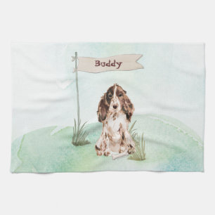 Custom Name Brown Cocker Spaniel Pet Dog Tea Towel