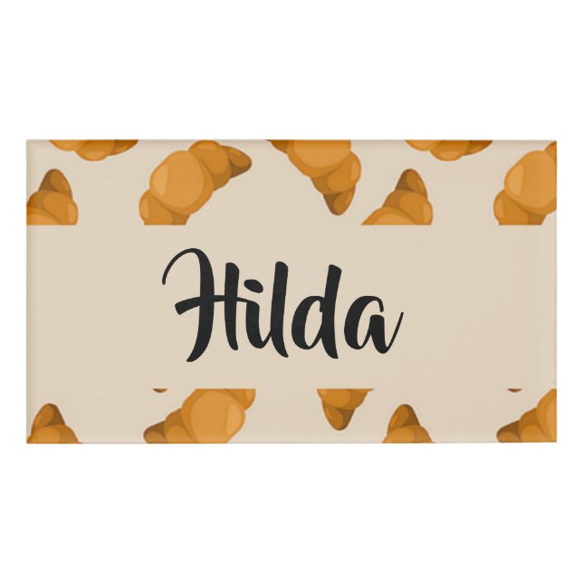 Custom name brown croissants pattern tag (Front)