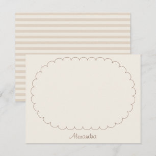 Custom Name Brown Frame Script and Stripes Ivory Card