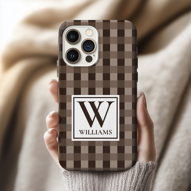 Custom Name Brown Gingham Phone Case Gift for Dad (Custom Family Name Brown Gingham Check Phone Case for Women, Men, Dad, Mom, Friends, or Coworkers
)