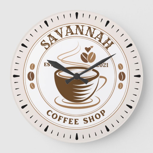 Custom Name Brown Retro Vintage Coffee Shop Diner Large Clock (Front)