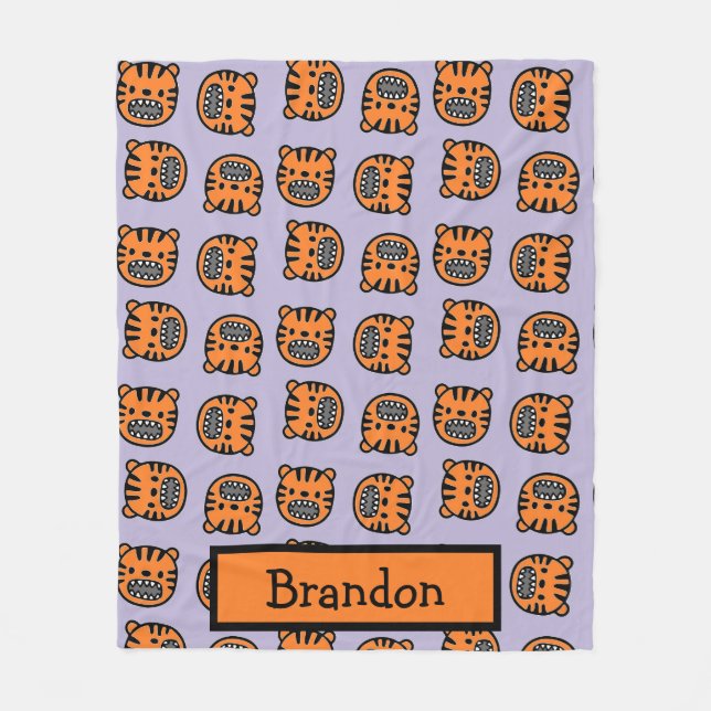 Custom name brown tiger face pattern fleece blanket (Front)